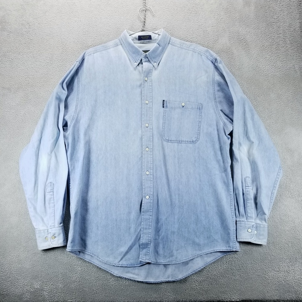 VTG Chaps Ralph Lauren Shirt Mens 17 Blue Chambray Oxford Button‎ Down Dressy